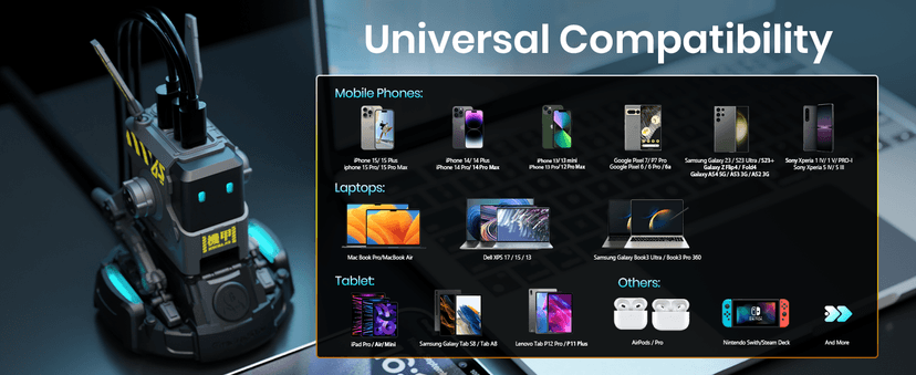 GravaStar 65W Alpha65 Robot Fast GaN Charger Block, 3-Port Fast Charger, Foldable Wall USB C Charger for iPhone, MacBook, iPad, Laptop, Steam Deck, Gifts for Men (65W, Gray)