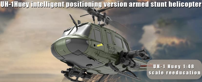 RC ERA C032 UH-1 Huey Helicopter - Remote Control Helicopters for Adult, 1/48 Sacle 2.4G 6CH Gyro Stabilized Aircraft with Altitude Hold & Optical Flow,3D Stunt Drone (Yellow)