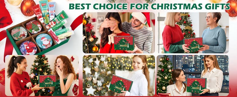 Candles Gifts for Women, 4 Christmas Scented Candles, 4 Mini Hand Cream Lotion & 4 Lip Blam Gift Set for Women, Ideal Party Favors Christmas Gifts Stocking Stuffers for Mom, Coworker, Teacher, Friend