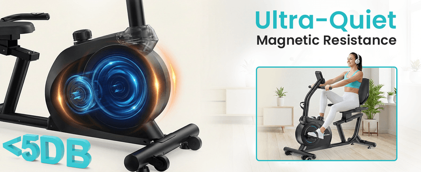 Recumbent Exercise Bike for Home, Quiet Recumbent Stationary Bike with App Sync, 16-Level Magnetic Resistance, Adjustable Seat & LCD Monitor for Adults and Seniors