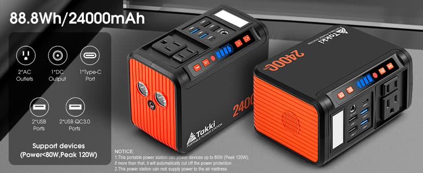 Takki 120W Peak Solar Generator Portable Power Station with 21W Panels, 88Wh Solar Charger Power Bank AC DC USB Ports for Camping Tent Laptop Outdoor Emergency