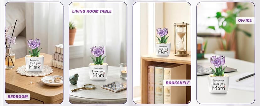 Remember I Love You Mom - Mom Birthday Gifts for Mothers - Collectible Flower Figurine Birthday Gifts for Mom from Daughter Son - Mini Purple Glass Tulip B0GTLL16WJ