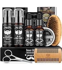 Isner Mile Beard Grooming Kit for Men Care: Trimming Sets with Beard Wash - Oil - Balm - Brush - Comb & Straight Razor, Birthday Christmas Gifts Mens Stocking Stuffers for Him Boyfriend Dad Husband
