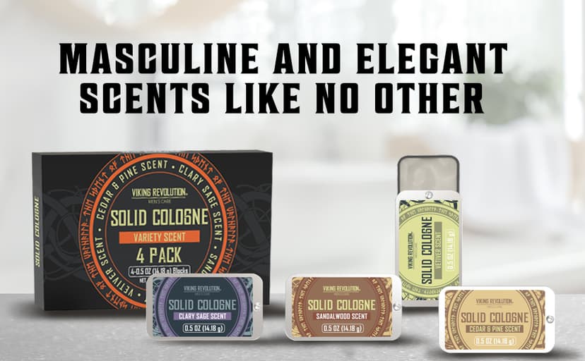 Viking Revolution 4 Pack Mens Solid Colognes 0.5 Oz - Men Solid Perfume with Cedar Wood, Clary Sage, Vetiver, Sandalwood Cologne for Mens - Travel Cologne Wax Gifts for Men