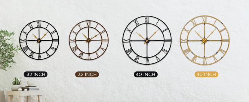 Ohweog Large Wall Clock for Living Room Decor – 32 Inch Silent Non-Ticking Modern Farmhouse Wall Clock, Oversized Decorative Metal Roman Numeral Clock, Black