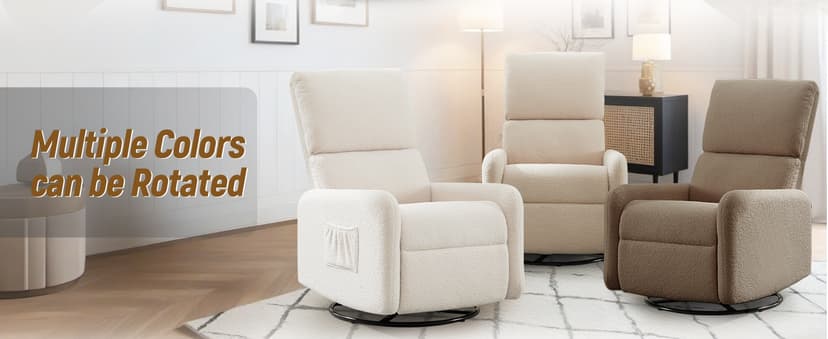 Korser 360° Rocking Chair, Nursery Rocker Chair with Side Pockets, Glider Nursing Chair with Steel Structure Base, Small Chair for Small Spaces, Sherpa Swivel Accent Chairs for Living Room, Nursing