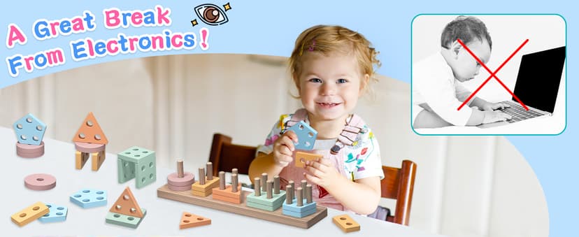 Toddler Toys 1-2 2-3, Shape Sorter, Wooden Block, Learning Educational Sensory Stacking Toy, Toddler Puzzles, Birthday Gifts kecristv Montessori Toys for 1 2 Year Old Girl and Boy Birthday Gifts B0DGLCPPF4