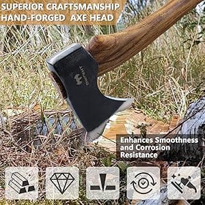15.7" Hatchet, Camping Hatchet, Hand-Forged Axe with Sheath for Wood Chopping, Splitting, and Carving, Bushcraft Axe with Beech Handle for Outdoor Survival and Garden Work