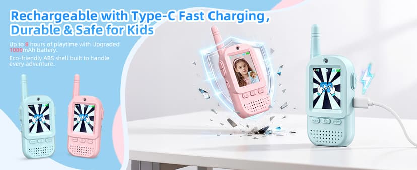For Age 3-12 Year Old Boys Girls, HD Camera & Voice Changer, 2'' Screen, Outdoor Play Camping Hiking Family Games Video Walkie Talkies for Kids 2 Pack – Rechargeable Intercom Toys B0FZH1HXMB
