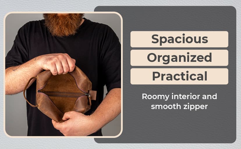 Personalized Leather Toiletry Bag for Men - Handmade Custom Engraved Dopp Kit, Perfect Gift for Dad, Husband, Birthdays & Anniversaries, Groomsmen Gifts, Travel Size Bag, Gifts for Him