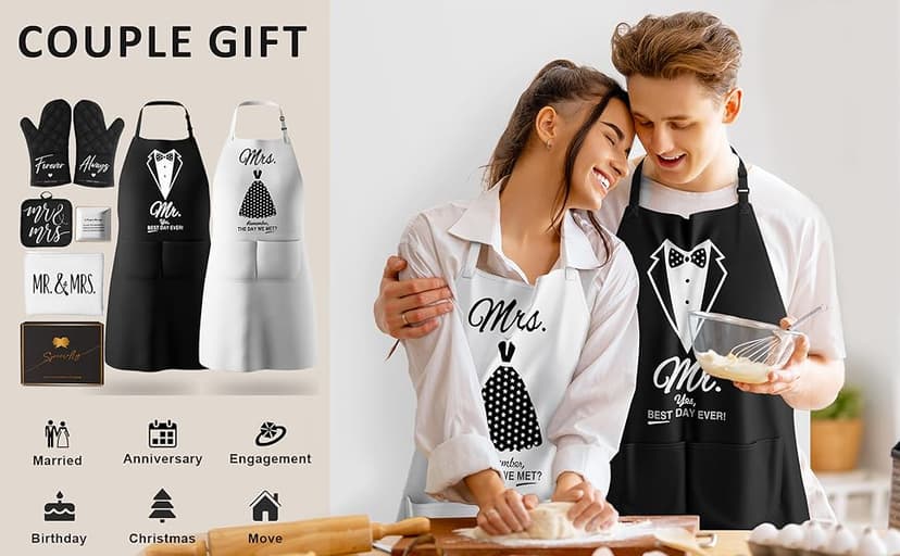 Mr & Mrs Aprons for Couple Gift-Anniversary,Bridal Shower,Wedding,Engagement,Christmas Gifts for Couple,Kitchen Gift Set