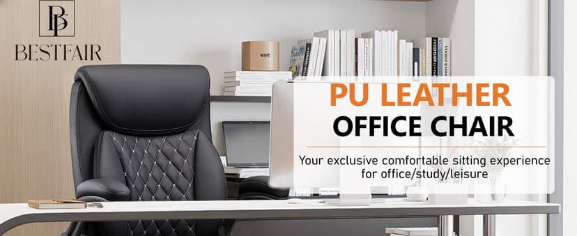 BESTFAIR Office Chair, Ergonomic Computer Desk Chairs with Lumbar Support for Lower Back Pain Relief, Executive Leather Home Chair Comfy with Padded Flip-up Armrests, Black