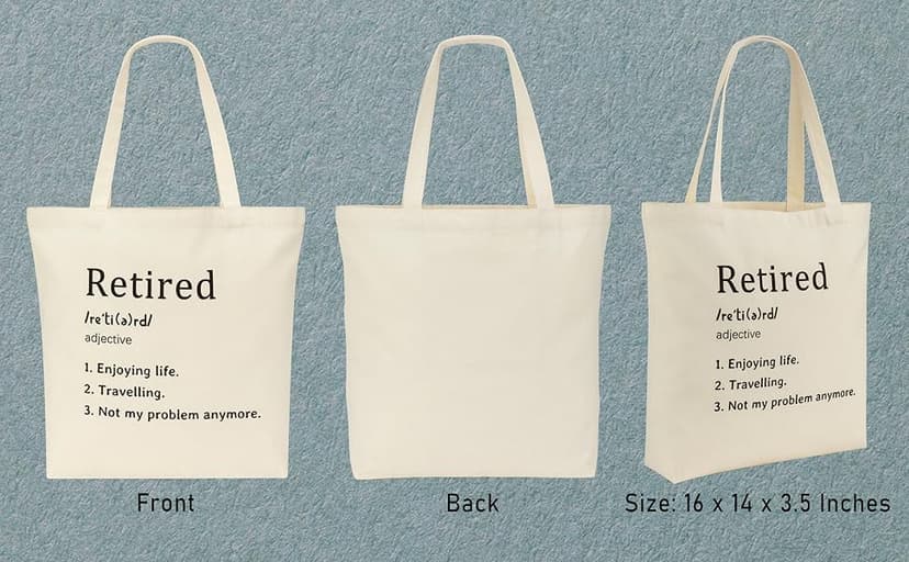 PARBEE Tote Bag, Large Black Canvas Bag with Pocket, Funny Retirement Gift for Teachers, Reusable, Machine Washable, Tote Bag for Retired Teachers, Unisex