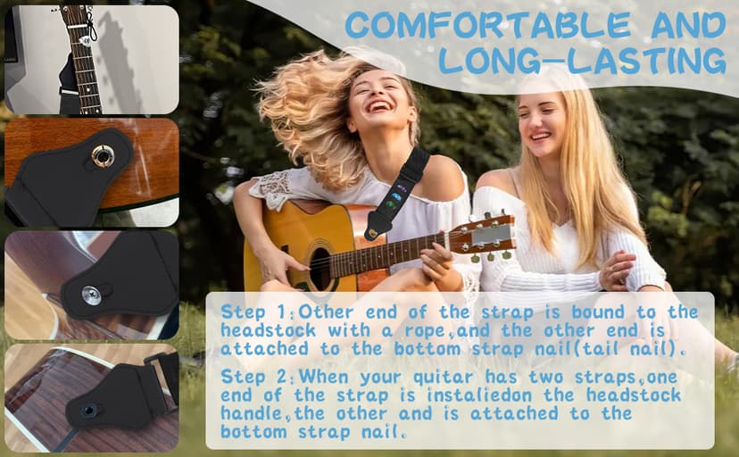 zenjarigily Guitar Strap with 3 Pick Holders, Includes 6 Guitar Picks and a pick box- Adjustable for Acoustic Electric Guitar