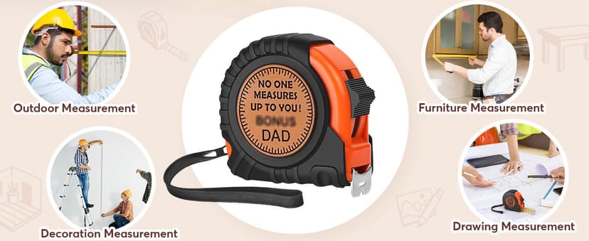 Step Dad Gifts for Birthday Christmas Bonus Dad Gifts from Daughter Son, Xmas Useful Stuff Gifts for Bonus Dad Stepdad Father in Law, Genuine Leather Engraved 25 FT Tape Measure Tools Step Dad Gifts