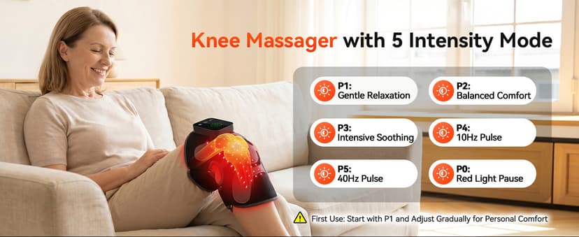 Red Light Therapy Knee Massager 660nm & 850nm, Heated Vibration Knee Brace Cordless Rechargeable 5000mAh, Timer & Pulse Modes for Knee Elbow Shoulder Joint Comfort Support Device B0GS5MWP52