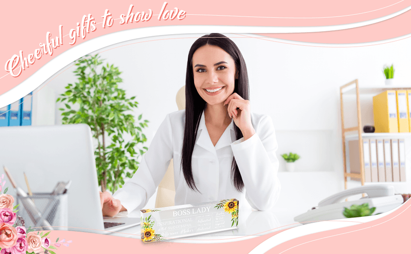 Pinkunn Boss Lady Gifts for Women Inspirational Quotes Office Gifts for Women Acrylic Boss Lady Office Decor Birthday Appreciation Keepsake and Paperweight for Leader(Classic Style)