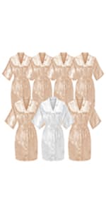 EPLAZA Women's One Size Silver Rhinestones Bride Bridesmaid Short Satin Robes for Wedding Party Getting Ready