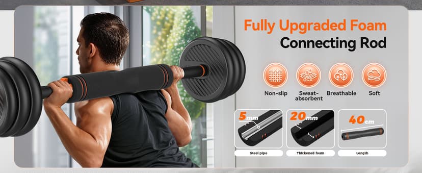 FEIERDUN Adjustable Dumbbells, 20/30/40/45/70/90lbs Free Weight Set with Connector, 5 in1 Dumbbells Set Used as Barbell, Kettlebells, Push up Stand, Weight Plate, Fitness Exercises for Home Gym Suitable Men/Women