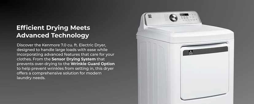 Kenmore 7.0 cu. ft. Front Load Electric Dryer - with Guard to Reduce Wrinkles & Static - Smart Sensor Drying - LED - White