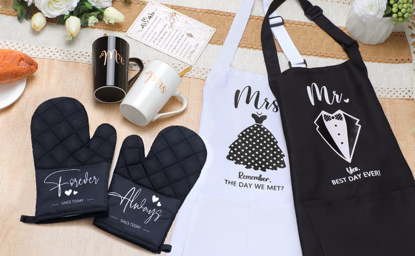 Wedding Gifts for Couples 2026 Bridal Shower Gift for Bride To Be Engagement Gifts for Couples Newlyweds His and Hers Mr and Mrs Gift for Anniversary Marriage Matching Couple Stuff Basket with Aprons B0FDWQF2FW