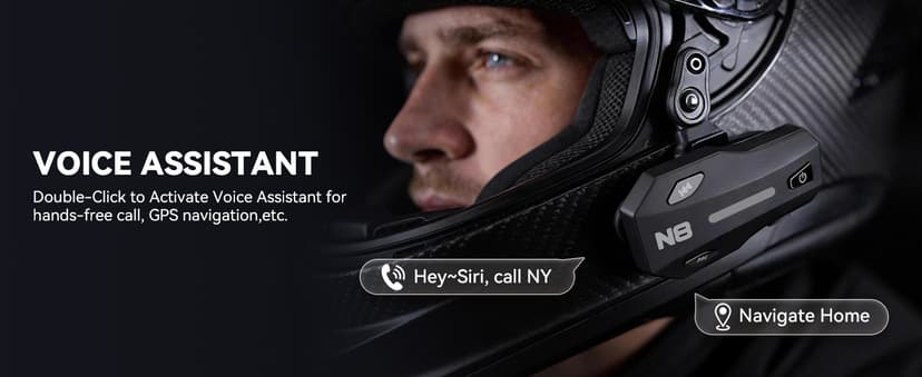 N8 8 Riders Mesh Motorcycle Helmet Communication System, Motorcycle Bluetooth Headset V5.4 with Audio Multitasking/Music Sharing, 45mm Helmet Speakers Intercom for ATV/Snowmobile/Ski, 1 Pack
