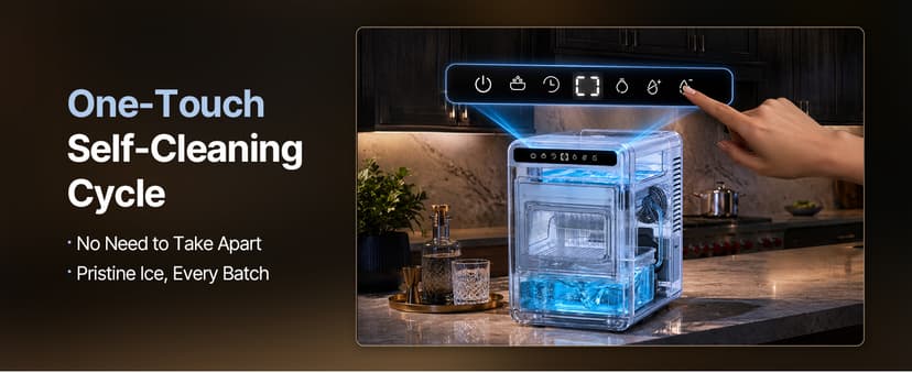 Clear Ice Cube Maker, 8 Crystal 1.2" Large Cubes in 20 Mins, Slow-Melting for Whiskey, 24H Timer, Self-Cleaning & Adjustable Thickness for Home Bar, Kitchen, Party