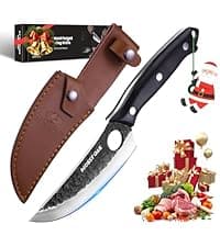 Mossy Oak Fixed Blade Bowie Knife, 2-piece Hunting Knife with Leather Handle Featuring Laser Pattern, Sheath Included
