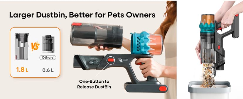 ElecKeys Cordless Vacuum Cleaner, 600W 50KPA 70Mins Self-Standing Vacuum Cleaners for Home, Stick Vacuum with Touch Screen, Upgraded Anti-Tangled Vacuum Cordless for Pet Hair, Floors, Carpets, Gold