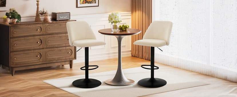 COLAMY Bar Stools Set of 4, Modern Swivel Bar Chairs, Adjustable Upholstered Barstools Counter Height with Full Backrest for Bar, Dining Room, Kitchen Island, Beige
