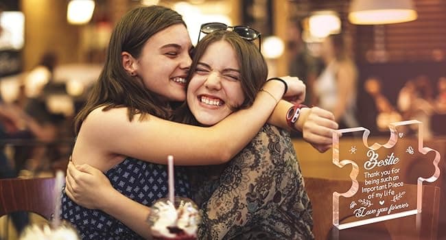 to My Bestie Gifts - Best Friends Christmas Birthday Gifts for Women Acrylic Puzzle Plaque Desk Decorations for Best Friend Sister Girls Women BFF Friendship Card - 3.35 x 2.76 Inch