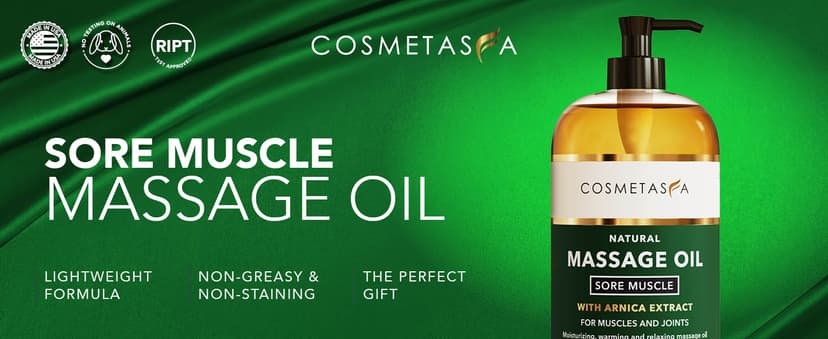 Cosmetasa Sore Muscle Massage Oil for Massage Therapy with Roller - All Natural, Cruelty-Free Massage Oils for Muscle Relaxing & Joint Comfort - Arnica Extract with Lavender & Chamomile Oil (8.8 oz)