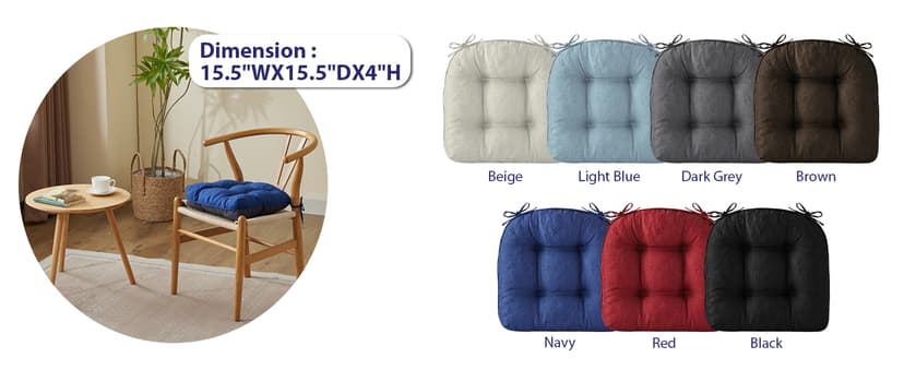 IASEAHK Chair Cushions for Dining Chairs, Seat Cushions for Kitchen Chairs, Indoor Seat Cushions with Ties, Tufted Foam Chair Pads, Non Slip Chair Cushions Set of 4, 15.5" x 15.5" x 4", Navy Blue
