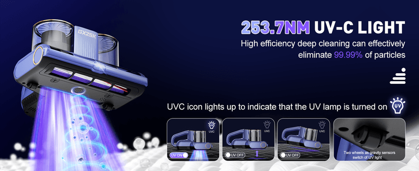 Mattress Vacuum Cleaner, 16kPa Bed Vacuum Cleaner with 253.7nm UV-C Light, Ultrasonic & 140℉ Heating, Dual Cup & Widen Suction Port Handheld Vacuums for Bed, Sofa, Couch, Crib (500W, Corded)