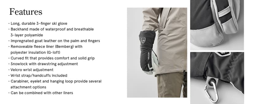 Hestra Army Leather Heli Ski Glove, 3-Finger Snow Glove for Skiing & Snowboarding for Men & Women