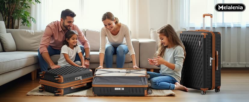 Melalenia Luggage Sets 7 Piece Suitcase Set, Hard Shell Carry on Luggage Travel Suitcases with Spinner Wheels and TSA Lock, Lightweight Luggage Set for Women, Black Brown