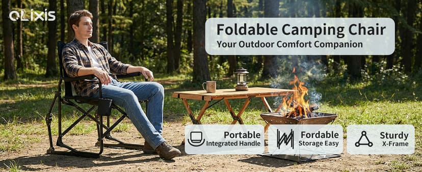 OLIXIS Outdoor Folding Rocking Chair for Adults, Portable Camping Lawn Chair with Mesh Back, Waterproof Armrests & Sturdy Frame, Foldable Seat for Patio, Beach, Camping, Black