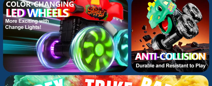 LED Wheels Dino Truck Toys for Toddler Boys Girls Gifts, Dinosaur Cars for 2 Year Old Boy Christmas Birthday Gifts Monster Truck Toys Dinosaur Cars, Press and Go Light Up Cars for Toddlers B0F5PVJJ9J