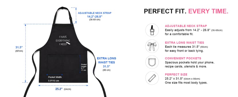 YIKA® Apron Couples, Christmas Gifts for Couples: Waterproof Aprons for Women Men, with Adjustable Neck Strap with Extra Long Ties, 2 Pockets (Black)