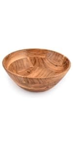 Samhita Acacia Wood Wooden Yarn Bowl for Crocheting & Knitting Hand Made by Indian Artisans Birthday Gifts for Mom & Knitting Lovers (6" x 6" x 3")