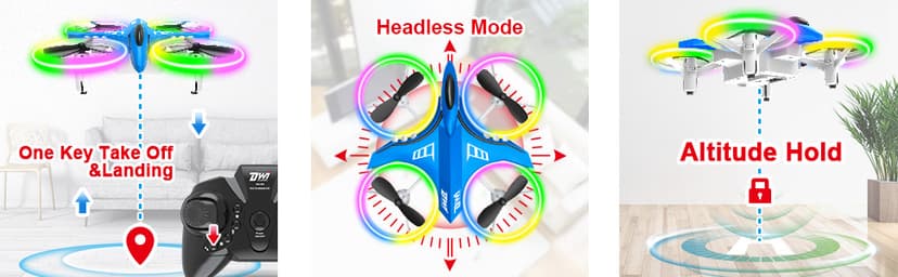 Dwi Dowellin 4.9 Inch Mini Drone for Kids LED Night Lights One Key Take Off Landing Flips RC Remote Control Small Flying Toys Drones for Beginners Boys and Girls Adults Nano Quadcopter, Blue