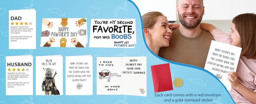 Asmallgf Funny Fathers Day Card for Step Dad, Bonus Dad Fathers Day Gift, Father's Day from Step Daughter Son