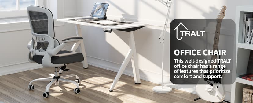 TRALT Office Chair - Ergonomic Desk Chair with Adjustable Lumbar Support, Mesh Computer Chair, Executive Chairs for Home Office Comfortable Lumbar Support (White)
