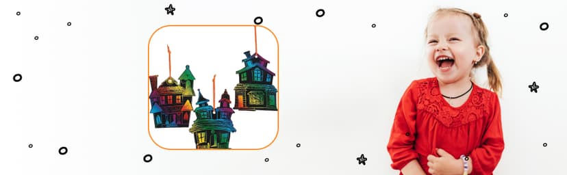 Halloween Magic Scratch Crafts for Kids and Adults - DIY Halloween Decorations - Haunted House Arts and Crafts Ornaments - Includes 24 Haunted House Ornaments, 24 Scratch Sticks, 24 Satin Cord Ribbons