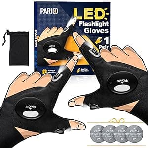 PARIGO LED Flashlight Gloves, Stocking Stuffers for Men Gift for Dad Husband Grandpa, Cool Gadget Christmas Birthday Gifts for Men Adults Him Boyfriend Guy Car Repairing Fishing Camping Reading Light