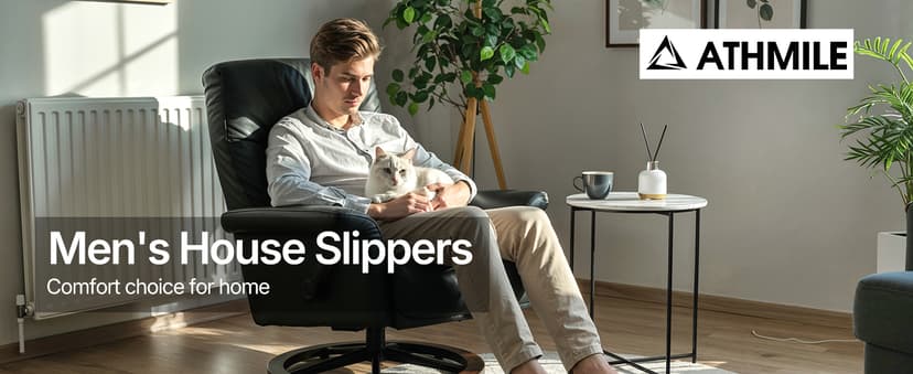 ATHMILE Mens Moccasins House Slippers Slip-on House Shoes with Warm Furry Faux Fur Cotton-Blend High-Density Memory Foam Non-Slip Sole for Indoor Outdoor