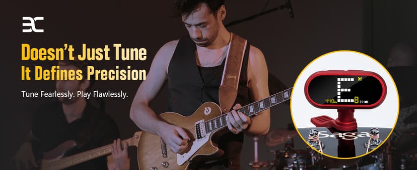 EX Professional Rechargeable Chromatic Clip-On Guitar Tuner — Fast, Ultra-Accurate Clip-On Tuner with Color LCD for Acoustic Guitar, Bass Guitar, Ukulele & Violin, Red