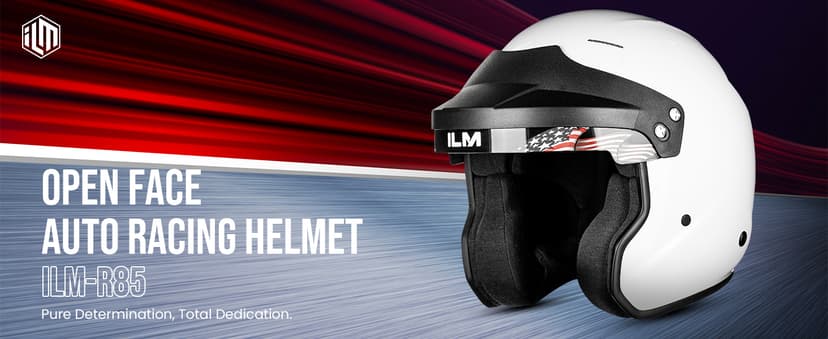ILM Snell SA2025 Open Face Auto Racing Helmets for Men and Women Model R85(L, MatteBlack)