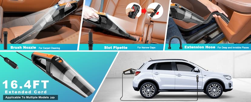 Car Vacuum, Portable Car Vacuum Cleaner High Power 8000Pa, Small 12V Handheld Vacuum with LED Light,16.4Ft Corded, Deep Detailing Cleaning Kit of Car Interior with Dry for Men/Women