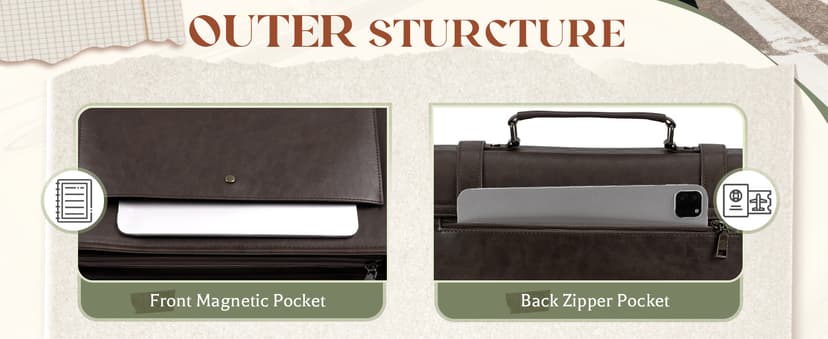 RAINSMORE Flap Messenger Bag for Men Vintage PU Leather Laptop Bag 15.6 Inch Retro Briefcase with Wallet Satchel Computer Bag